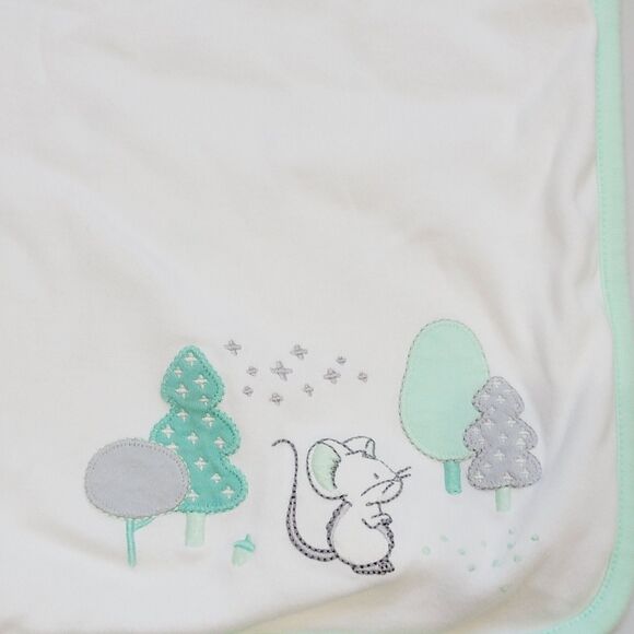 Gymboree Sweet Forest Mouse Baby Blanket Mint Green White Trees Cotton 2016 Teal - Picture 2 of 6